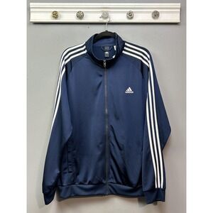 Adidas Track Jacket Mens XL Navy Blue 3 Stripe Full Zip Athletic Soccer